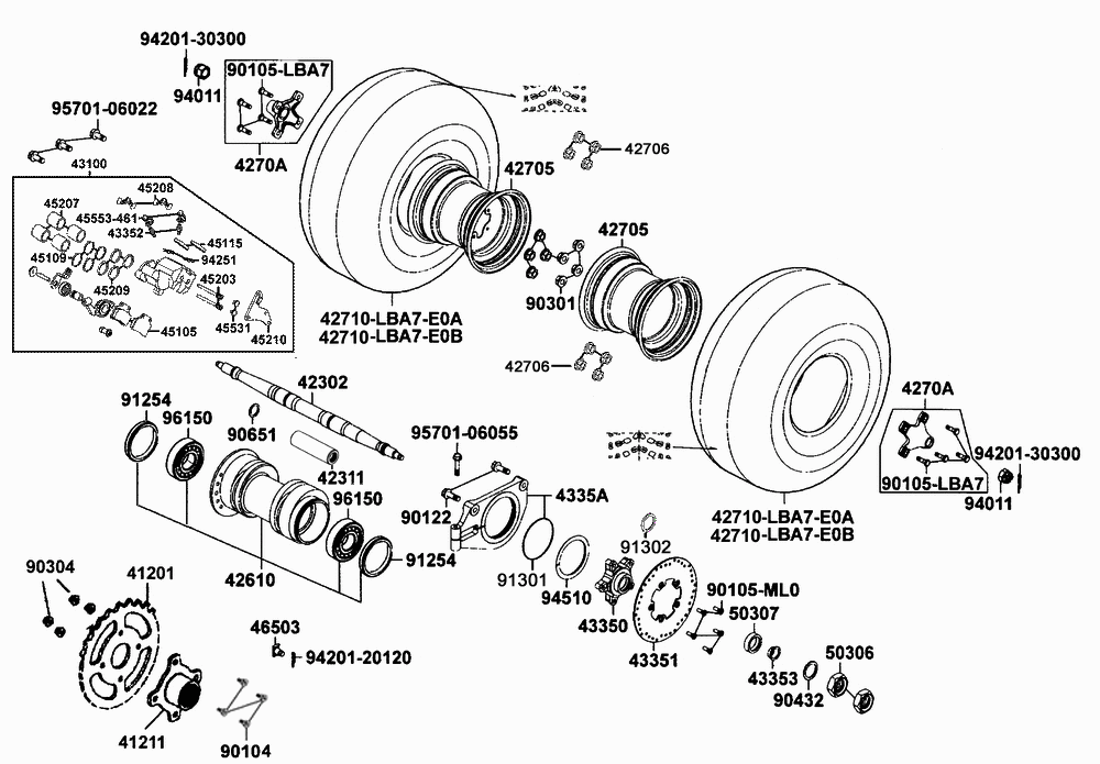 Räder hinten, Antrieb mit Bremse