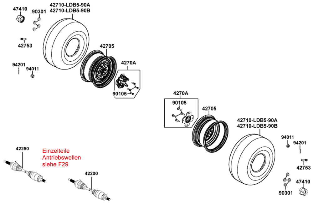 Räder hinten & Antriebswelle