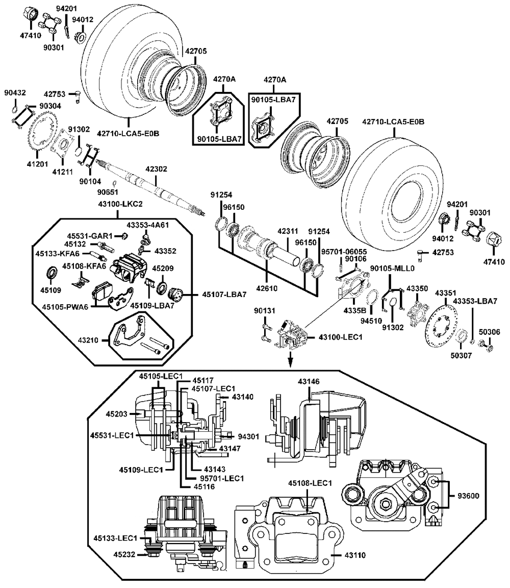 Räder hinten mit Bremse