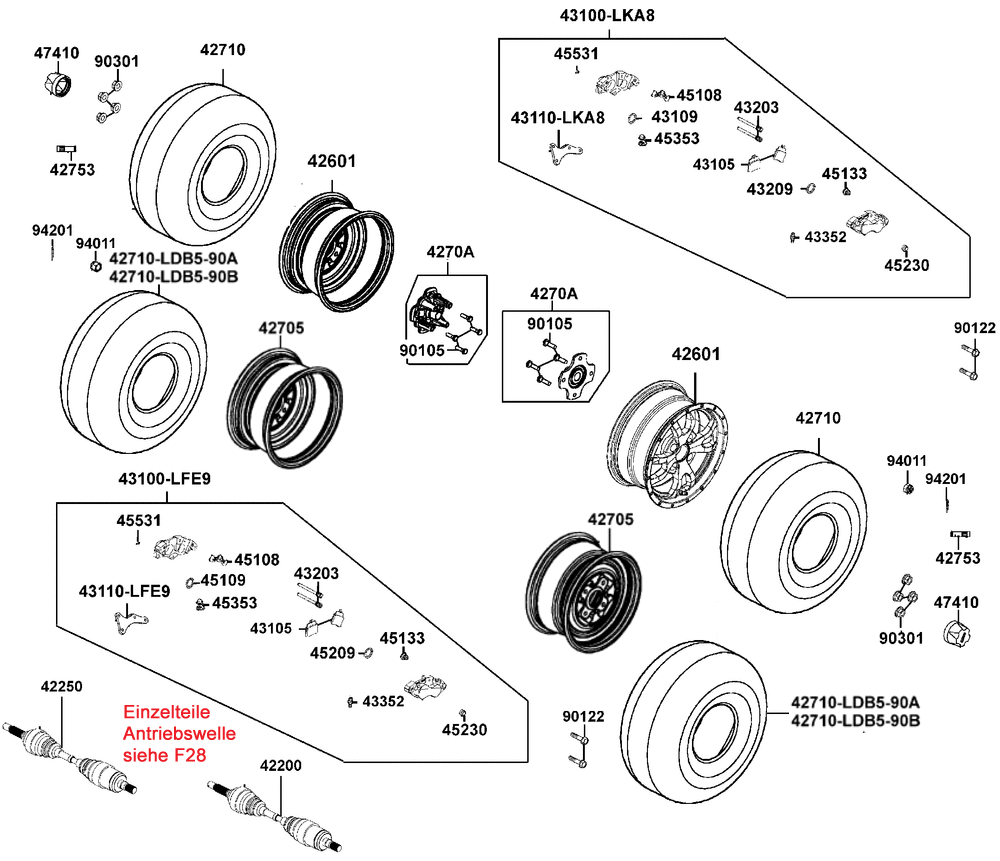 Räder hinten mit Bremse & Antriebswelle