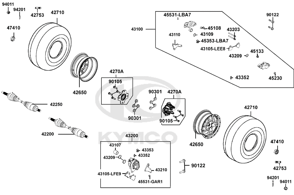 Räder hinten mit Bremse & Antriebswelle