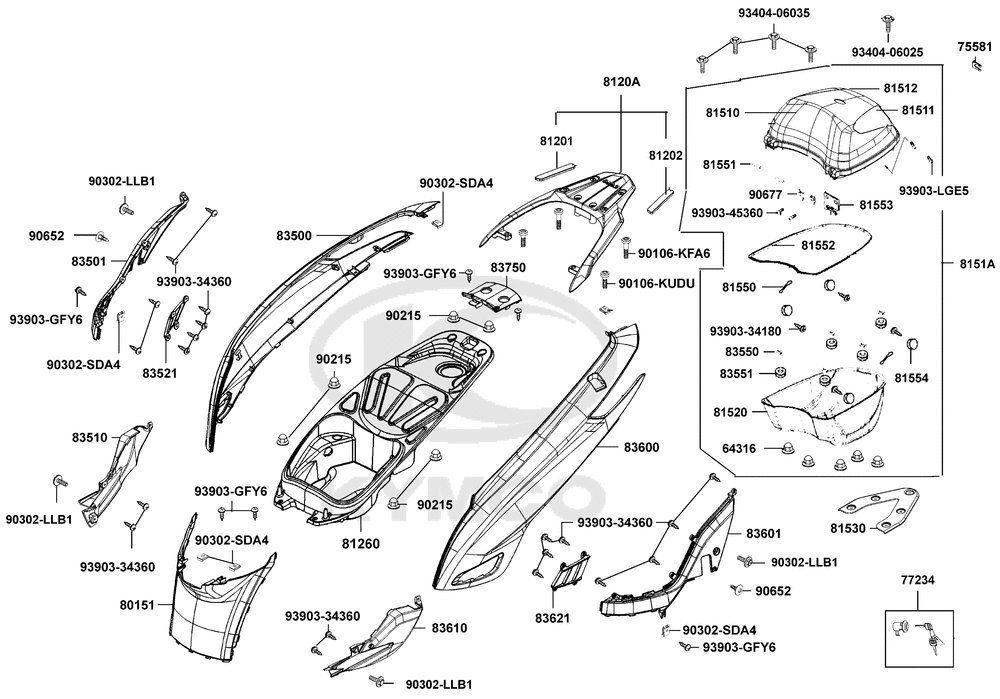 Verkleidung hinten, Helmfach & Topcase